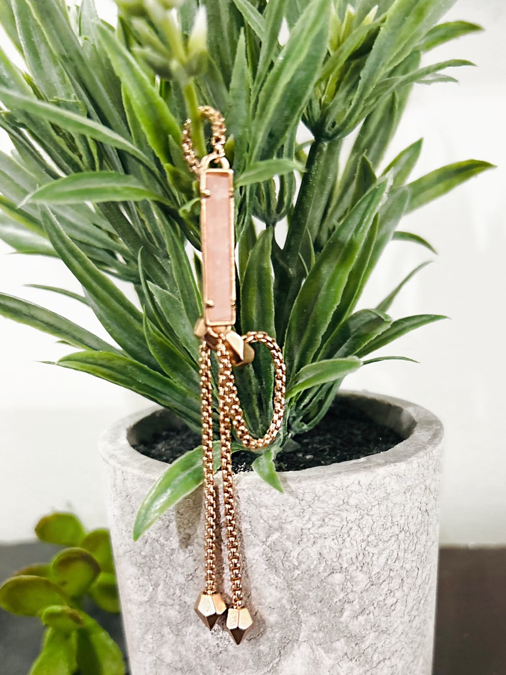 Kendra Scott "Stan" Adjustable Bracelet in rose gold plating w/rose quartz bar